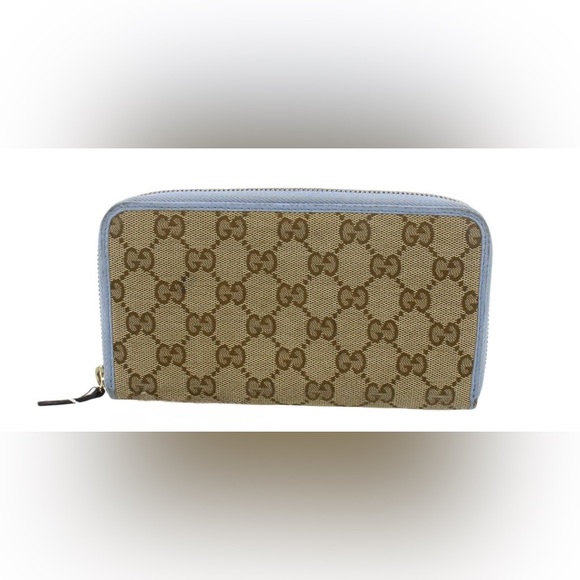 Gucci Handbags - Gucci Tan and Light Blue Monogram Wallet